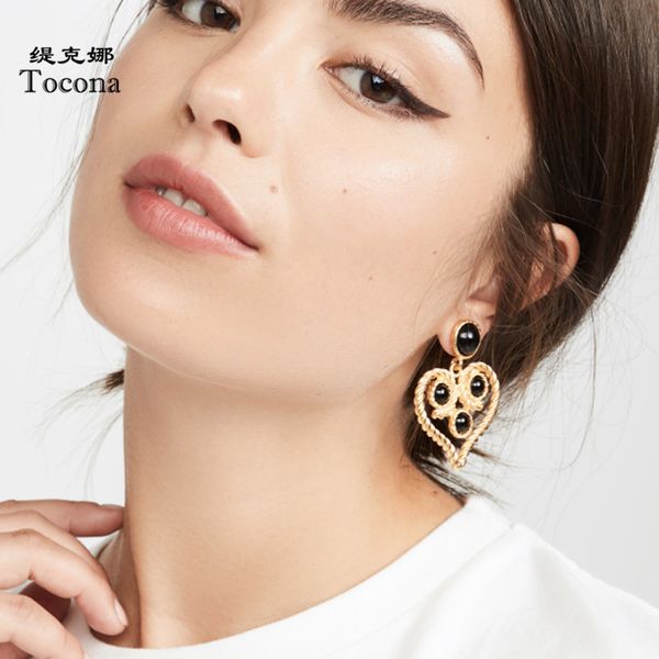 

2 color charming heart dangle earrings for women hard crystal stone hollow geometric jewelry gift drop shipping 9409, Golden