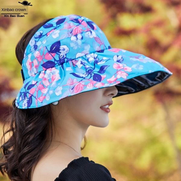 

9048 sunshade sunscreen sunscreen sun sun women's black plastic uv-proof big cornice folding empty hat sun-proof hat women's, Blue;gray