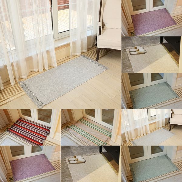 

lr1wc japanese-style cotton and linen woven thin door door non-slip living cotton and linen carpet room carpet bedroommat foot mat machine w