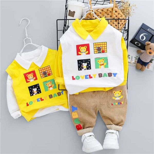 

hylkidhuose inafnt newborn clothing sets 2020 autumn baby boys clothes cartoon bear vest t shirt pants kids children costume, White