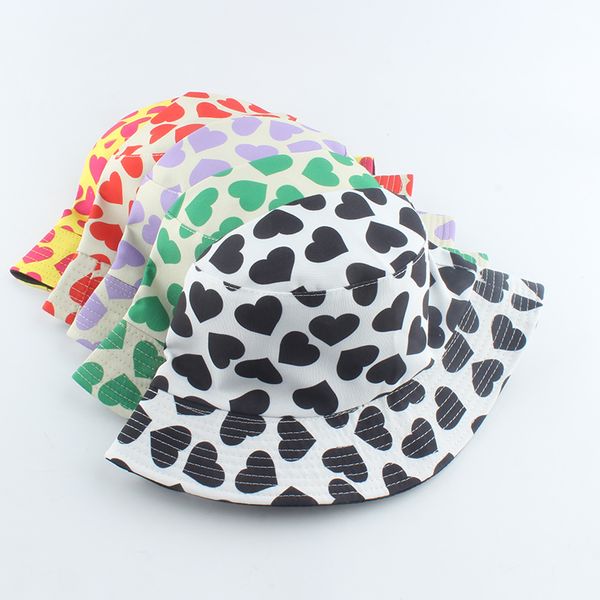 New Fashion Love Heart Print Bucket Hat Reversible Fisherman Caps Women Gorras For Lover Valentine Mom Wife Gifts