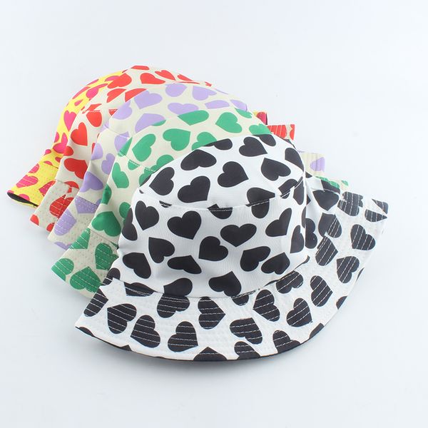 

new fashion love heart print bucket hat reversible fisherman caps women gorras for lover valentine mom wife gifts, Yellow