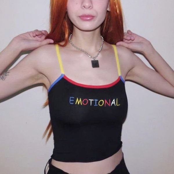 

2020 crop women spaghetti strap sleeveless camis letter print tank cropped tee summer streetwear cloth, White