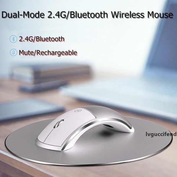 

aluminium alloy dual mode 2.4g wireless mouse/bluetooth rechargeable notebook mouse with metal mousepad gaming silent mice for pc lapq10