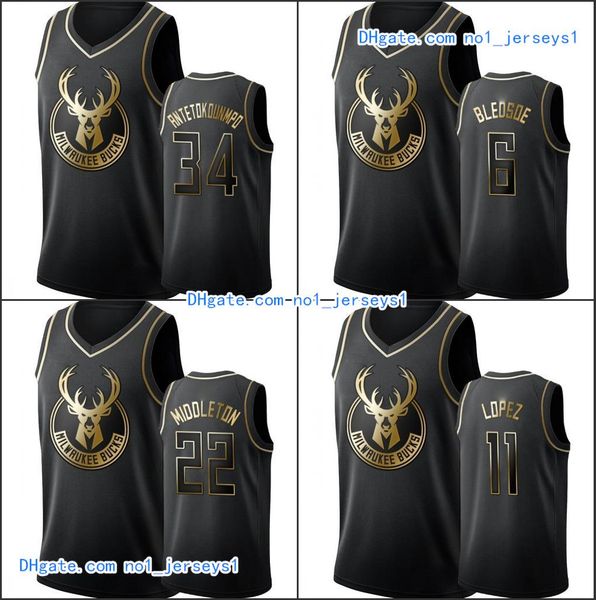 

milwaukee bucks men giannis antetokounmpo eric bledsoe khris middleton brook lopez nba black golden edition basketball jersey