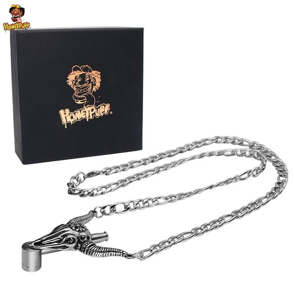 HONEYPUFF Metall-Tier-Design-Halskette, Pfeife, 340 mm, Edelstahl, Kräuter-Tabakpfeifen, Schmuck mit Geschenkbox