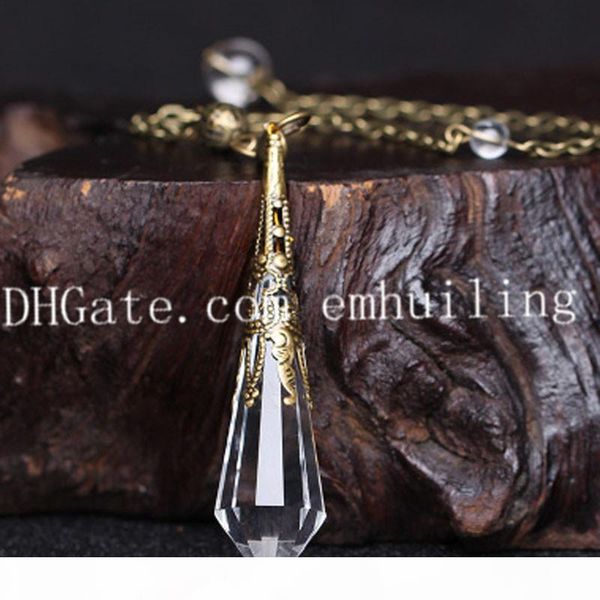 

1pcs natural rock кварц clear кристалл подвеска pendulum указал камень healing 12 фасет рэйки заряженные с античная бронза медь beads chain, Silver