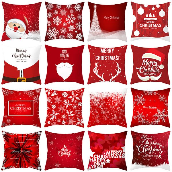 Sofá Papai Noel Elk Series Snowflake Pillowcase Red Feliz Natal Throw Pillow Caso Ano Novo Natal fronha 40 Patterns