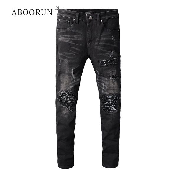 

hi street men's skinny ripped biker jeans black pleated motorcycle jeans urban brand trousers for male, Blue