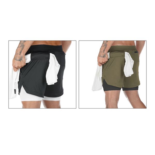 

мужская йога обучение quick dry running shorts 2 в 1 спортивный бег фитнес шорты, Black;blue