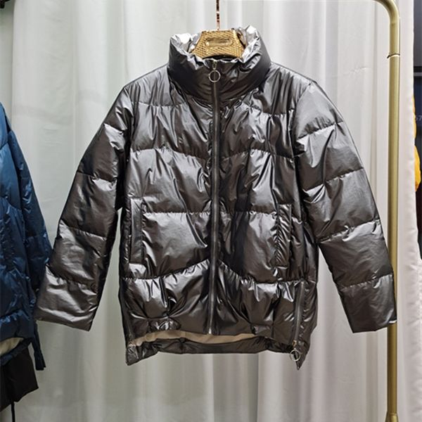 

women's off-season 2020 new short korean style bright face wash-down jacket fashion white duck down jacket, Black
