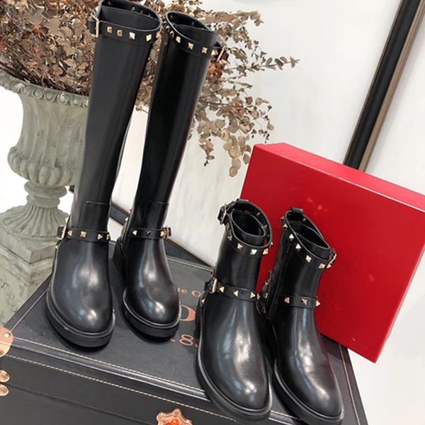 

women knee high boots zip low heel women shoes cool british rivet studed geniue leather short boots party shoes dropshipping, Black