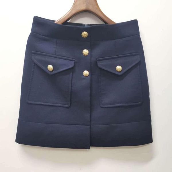 

women's mini skirt a-line button decoration zipper short skirt with pockets 2020 new, Black