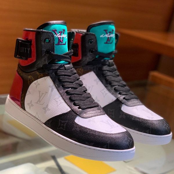 

high rivoli sneakers boot mens athletic fashion designer shoes trainers classic printed casual leather sneaker with dust bag ll14