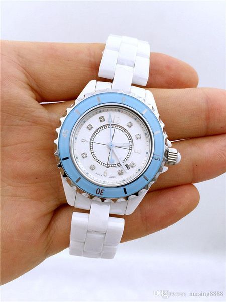 

ceramic bezel ladies men's white strap quartz movement sports table luxury watch women's fashion exquisite women, Slivery;brown