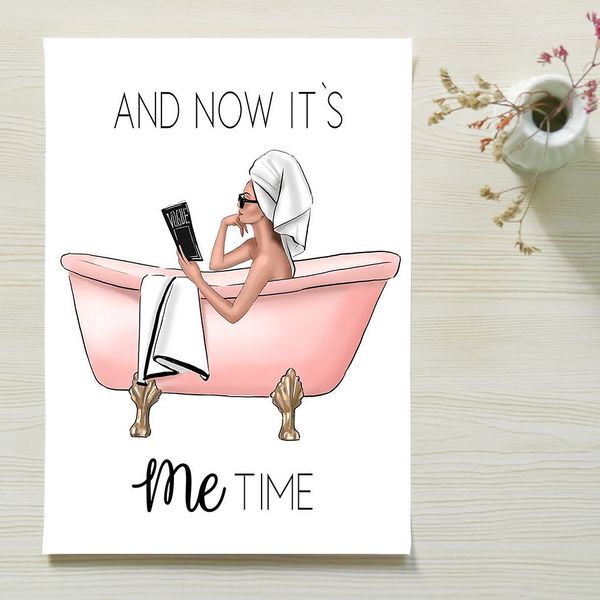 

modern fashion art bathroom decor canvas painting nordic decoration home poster pink girl wall art print picture for living room