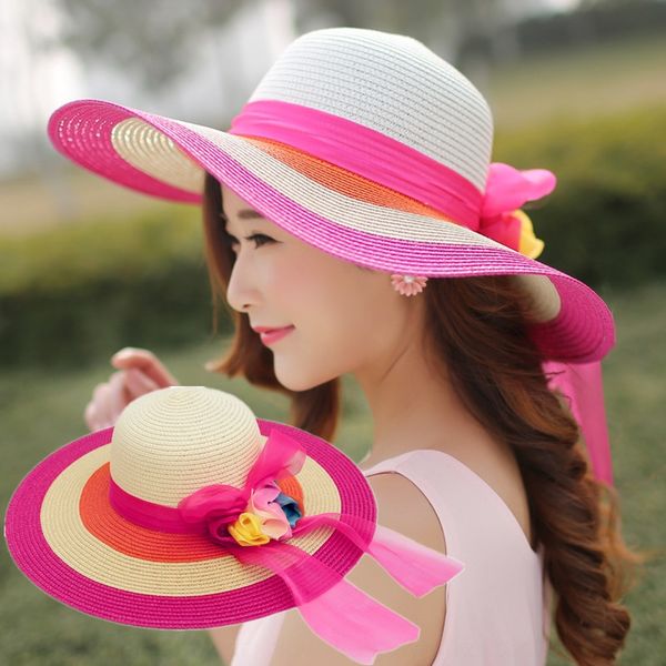 

new new sun uv-proof ladies sun big edge rainbow hat beach folding hat, Blue;gray