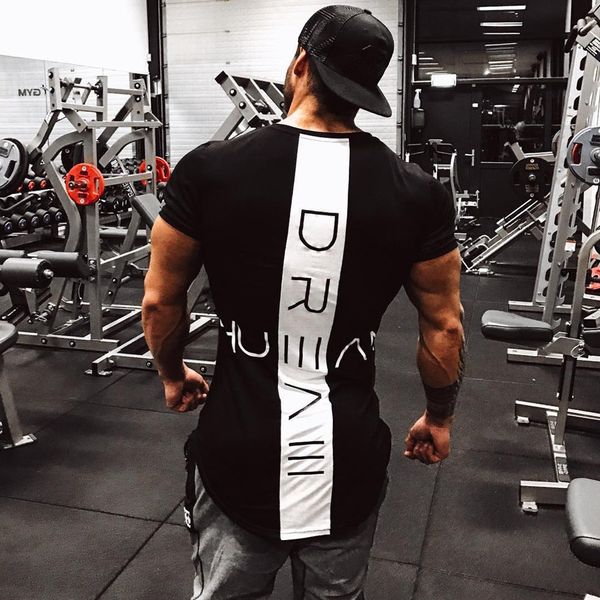

2020 new men skinny t-shirt gyms fitness bodybuilding workout t shirt male printed tee summer fashion casual brand clothing y200611, White;black