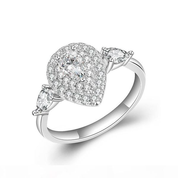 

t white yellow pink teardrop cz diamond wedding ring 925 sterling silver plated water droplets ring for women girls gift jewelry, Slivery;golden
