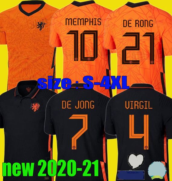 

2020 2021 netherlands home soccer jerseys de jong wijnaldum holland virgil away jersey 20 21 strootman memphis football kit shirt s - 4xl, Black;yellow