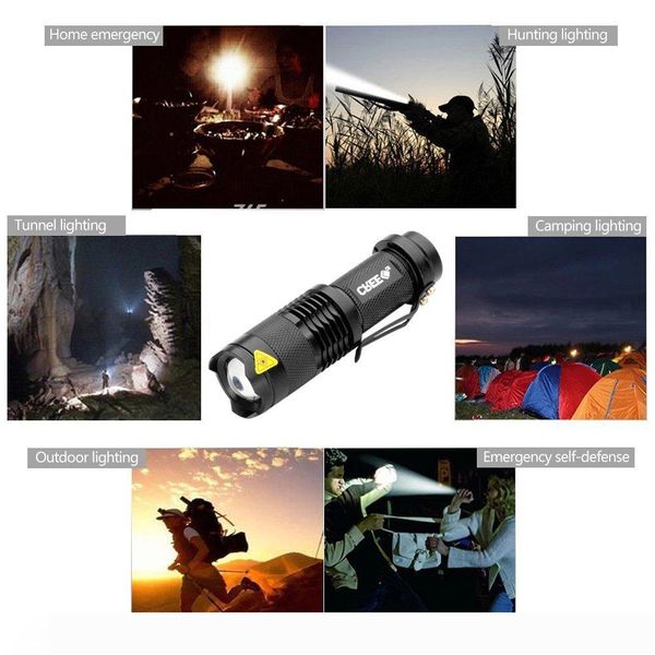 

7w 300lm sk-68 3 modes mini q5 led flashlight torch tactical lamp adjustable focus zoomable light