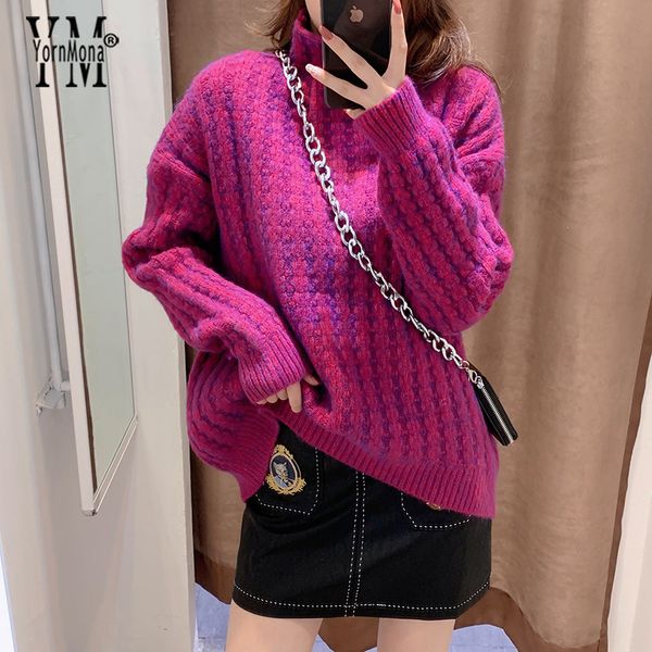 

yornmona 2020 winter thick sweater women knitted colorful pullover sweater long sleeve turtleneck casual jumper warm pull femme, White;black
