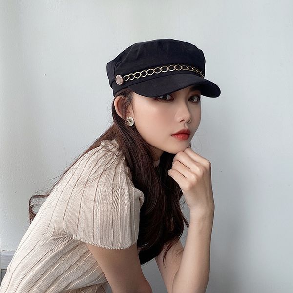 

ins net red chain navy hat children's summer thin british beret beret cap cap tide, Blue;gray