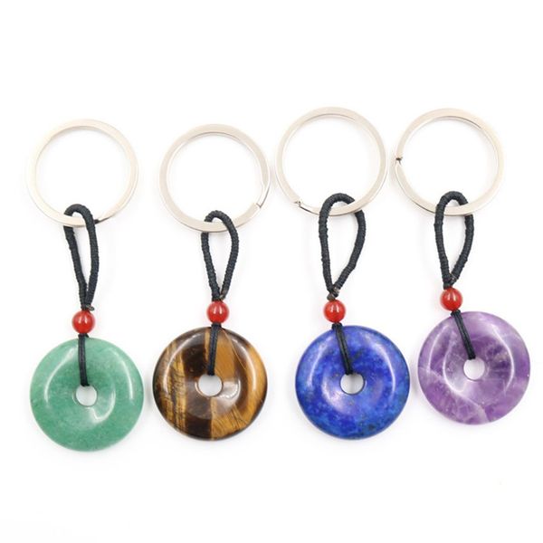 

10 шт классический стиль silverl покрыло круглый hollow тигровый глаз камень key chain opalite opal jewelr, Slivery;golden