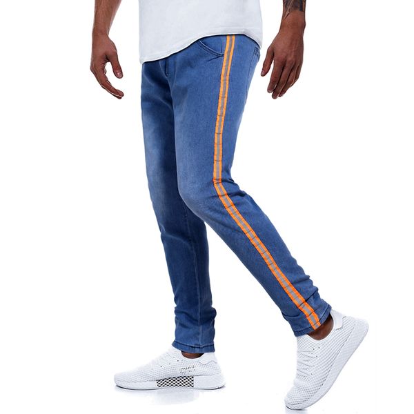 

2020 autumn winter new men fit slim jeans business casual trousers man stretch slim denim pants blue trousers male brand