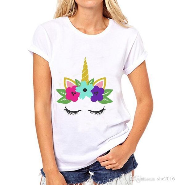 

women t-shirt crew nrck short sleeve various animal lovely unicorn 3d digital print & tees casual shirt size s-2xl t4, White