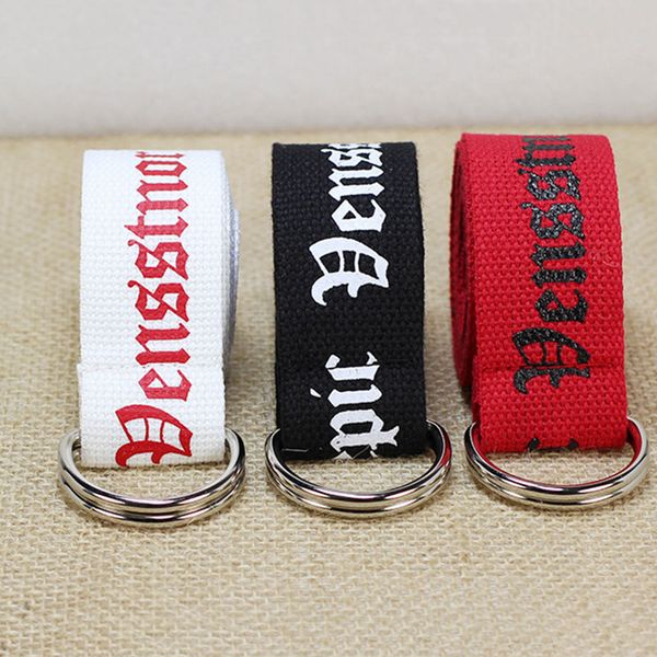 

adjustable casual waistband women men belt student belt d ring punk style canvas double buckle thai printed waist, Black;brown