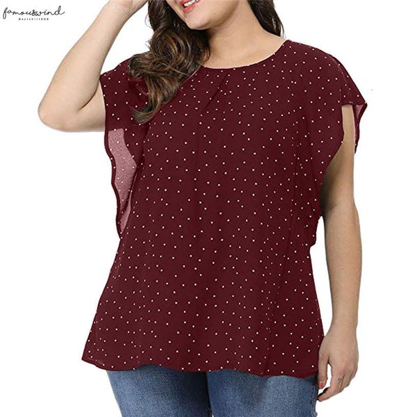 

polka dot chiffon blouse sleeveless printed round collar ruffle plus size casual fashion womens summer sleeveless camisa mujer 4em, White