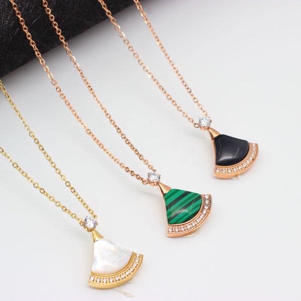 

korean small skirt with diamond titanium steel necklace, Silver