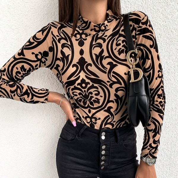 

леопардовый o шею длинным рукавом тонкий летняя футболка sexy женская майка chemise mujer длинные ажурные корейский стиль женщина, White