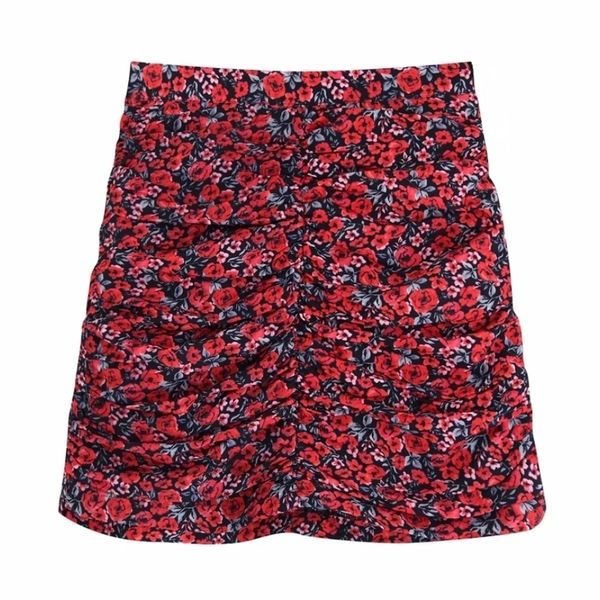 

vintage flower printing women pleated mini skirt 2020 autumn leisure lady loose skirts p1390 drop shipping, Black