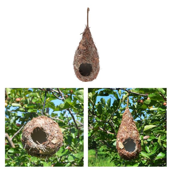 

3x hand woven hanging birdhouse canary parrot bird house nest hut decoration