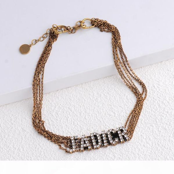 

e retro full diamond letter tassel earrings multi -layer chain temperament clavicle necklace bracelet luxury designer jewelry women ear, Golden