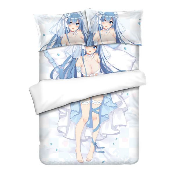 

anime re zero - starting life in another world rem bedding sets twin//king 4pcs bed set with pillowcase + sheet+duvet cover