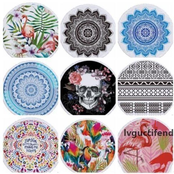 

beach chiffon blanket women shawl national style cartoon printed round beach blanktets summer plage picnic rug yoga mat wy436