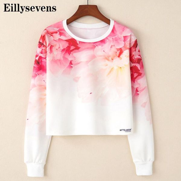 

women's hoodies & sweatshirts fashion autumn winter lady flowers printed round neck long sleeve short pullover #g3, Black