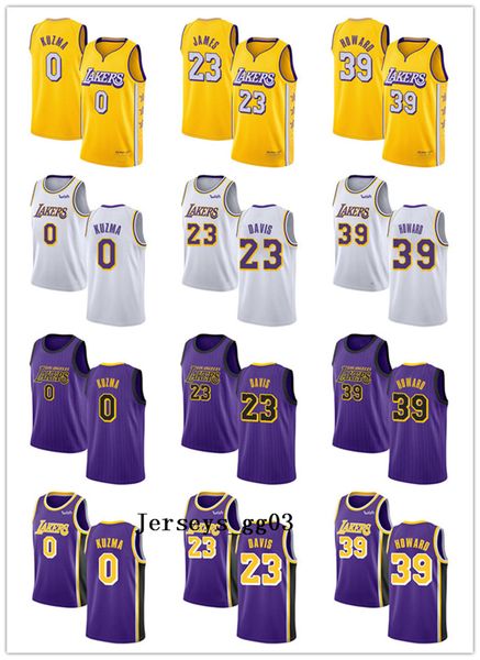 

los angeles lakers basketball jerseys men women youth anthony 23 davis kyle 0 kuzma dwight 39 howard yellow violet white, Black;red