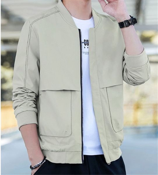 

fashion crew neck long sleeve mens jackets zipper with packet mela coats soild color slim mens clothing, Black;brown