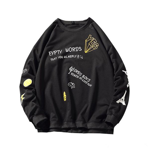 

2020 mens designer long sleeved sweater men's round neck loose doodle letters printing fun long-sleeved t-shirt sweater men's clot, Black