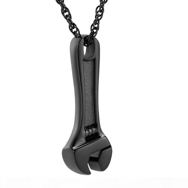 

ijd10528 black wrench stainless steel cremation pendant necklace small souvenir for ashes urn memorial keepsake necklace jewelry, Silver