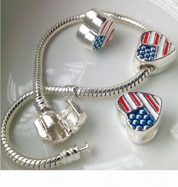 

a european charm beads heart silver tone american flag enamel 12x11mm ,hole :approx 5mm ,20pcs (b25773, Black