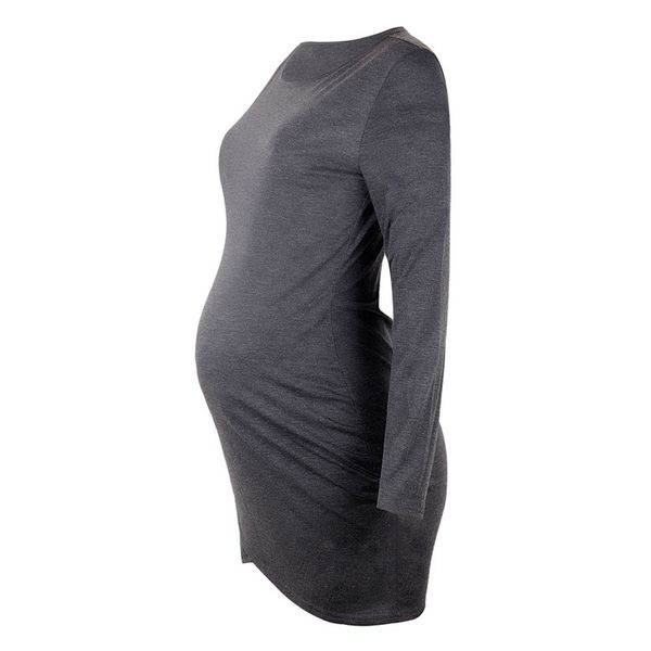 

women's fashion maternity dresses pregnancy dress casual plain long sleeve pregnants dress comfortable o-neck women's clothing, White