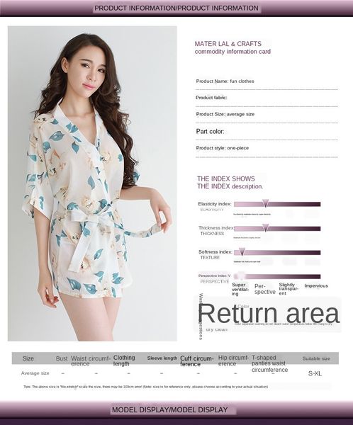 

underwear new chiffon printed kimono women's underwear pajamas nightgown japanese pajamas temptation nightgown set, Black;white