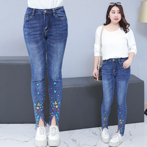 

straight fat sister plus plus size fat women's wear pants and jeans pants and jeans 0019, Blue