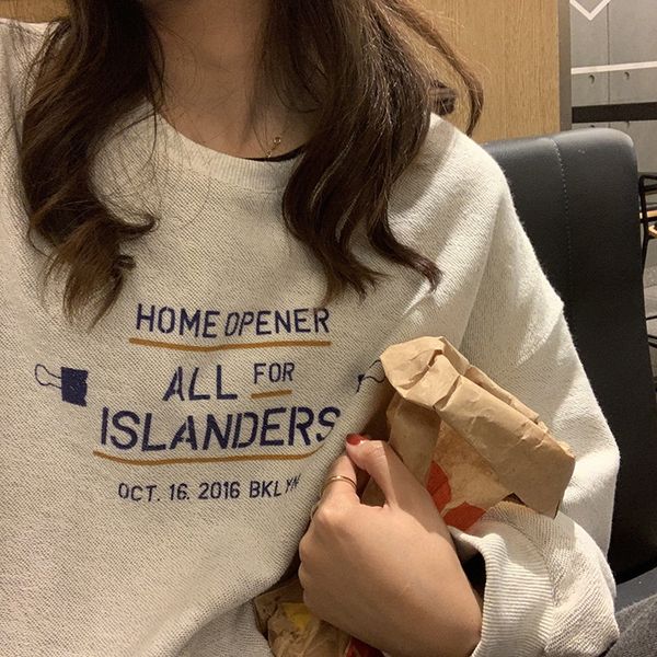 

huang huang] women's shoulder sleeve sweater letter printed sweater 2020 new korean style loose casual w81729, Black