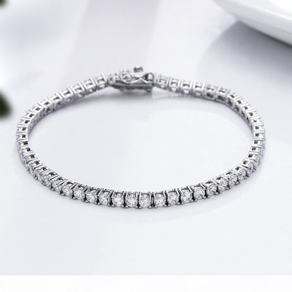 

classic 17.5 cm tennis bracelets real 925 silver jewelry 2mm 3mm 4mm shiny zironia eternal wedding luxury sterling silver bracelet, Golden;silver